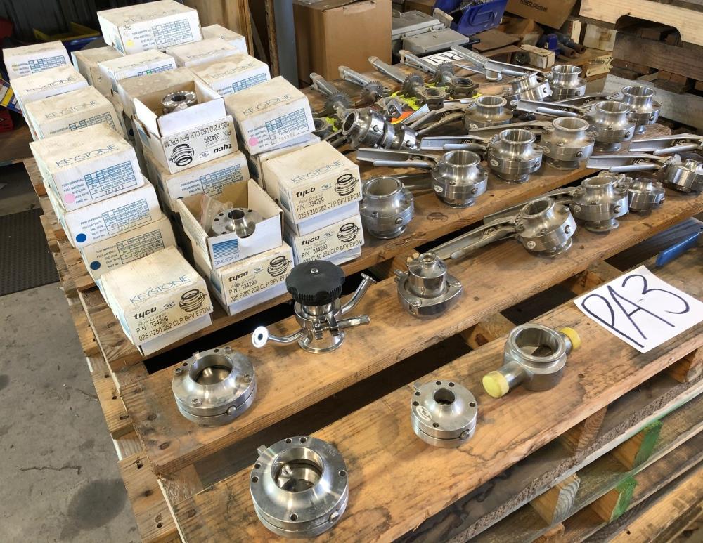 LOT (120) Stainless Steel Sanitary Ball & Butterfly Valves, Tri-Clamp & Weld